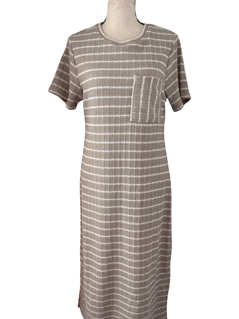 NWT Marc New York Andrew Marc Striped Knit Midi Dress Beige White Medium
